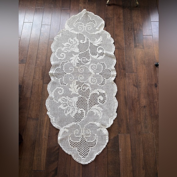 Vintage Other - Handmade White Crochet Table Runner - Elegant Home Dining Accent
